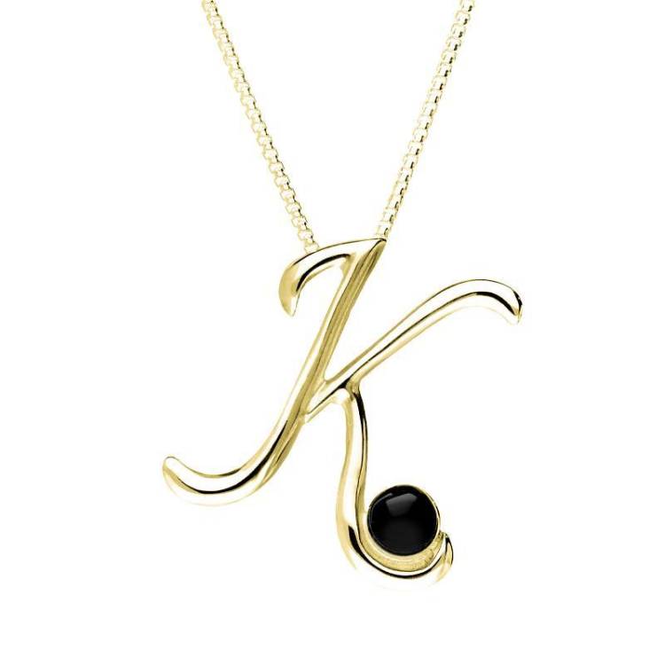 9ct Yellow Gold Whitby Jet Love Letters Initial K Necklace - Yellow Gold