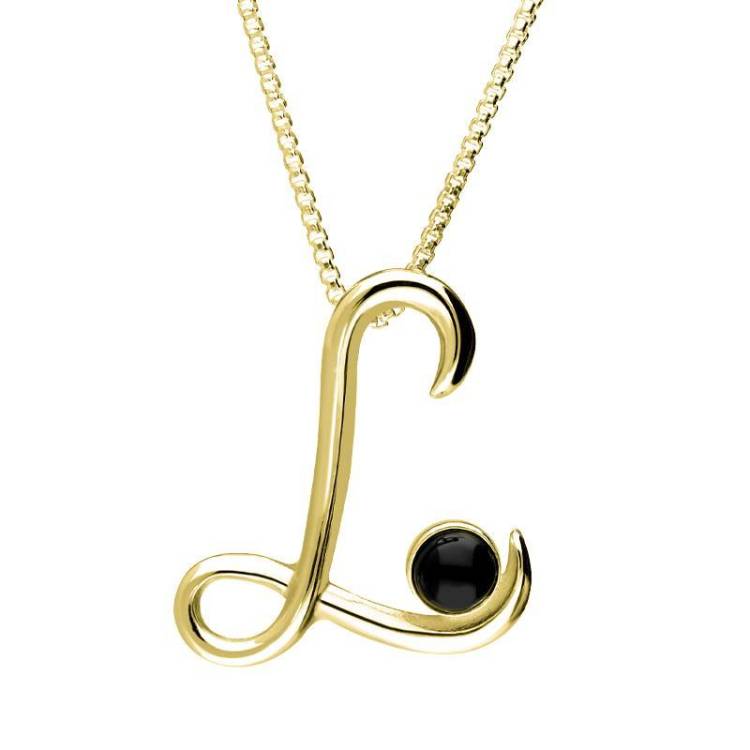 9ct Yellow Gold Whitby Jet Love Letters Initial L Necklace - Yellow Gold