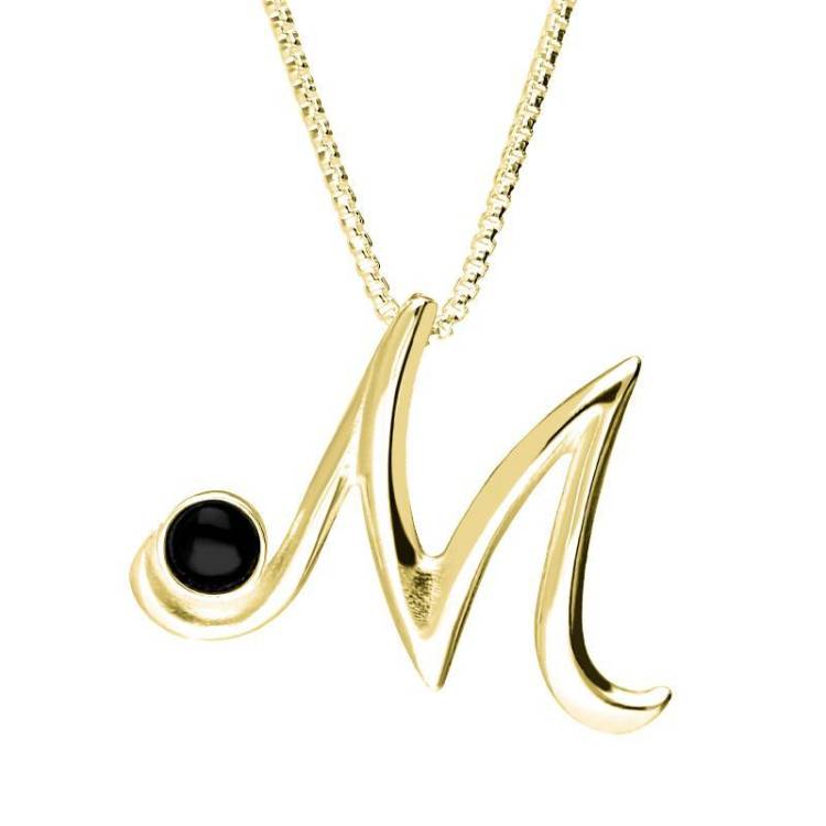 9ct Yellow Gold Whitby Jet Love Letters Initial M Necklace - Yellow Gold