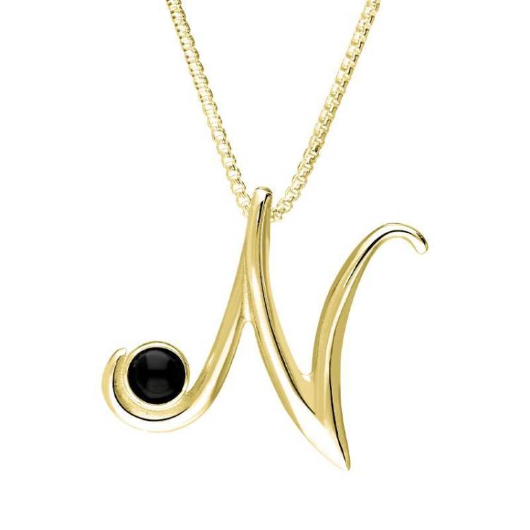 9ct Yellow Gold Whitby Jet Love Letters Initial N Necklace - Yellow Gold