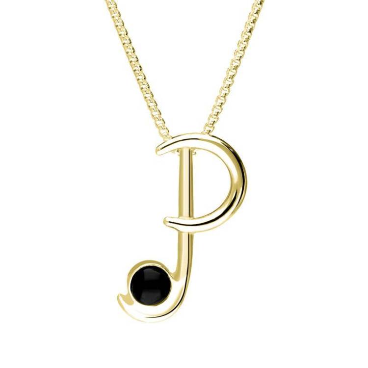 9ct Yellow Gold Whitby Jet Love Letters Initial P Necklace - Yellow Gold