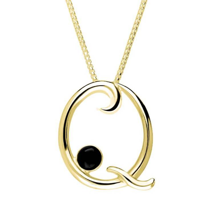 9ct Yellow Gold Whitby Jet Love Letters Initial Q Necklace - Yellow Gold