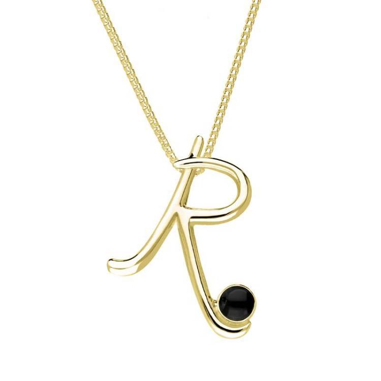 9ct Yellow Gold Whitby Jet Love Letters Initial R Necklace - Yellow Gold