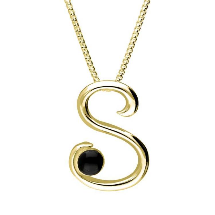 9ct Yellow Gold Whitby Jet Love Letters Initial S Necklace - Yellow Gold