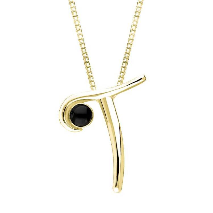 9ct Yellow Gold Whitby Jet Love Letters Initial T Necklace - Yellow Gold