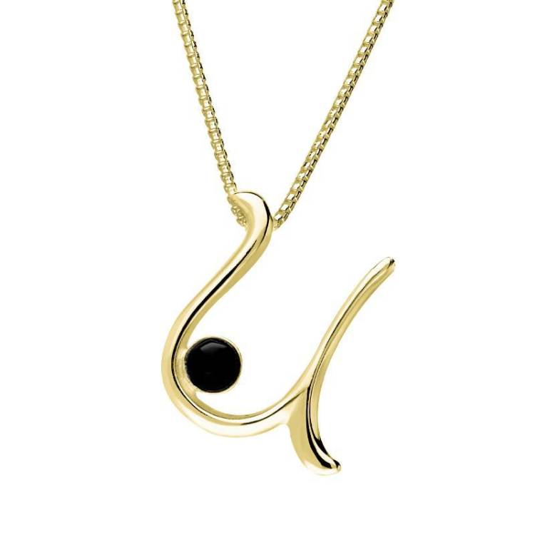 9ct Yellow Gold Whitby Jet Love Letters Initial U Necklace - Yellow Gold
