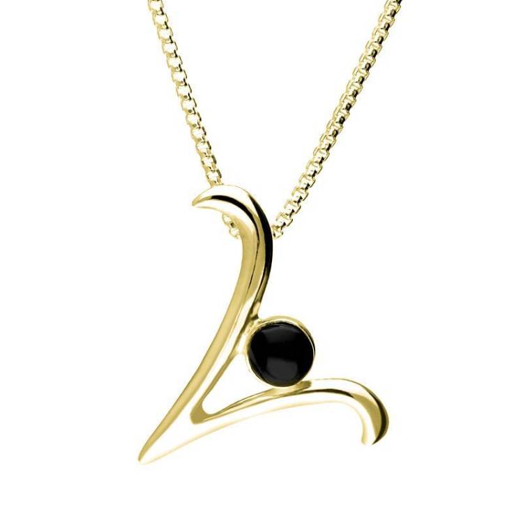 9ct Yellow Gold Whitby Jet Love Letters Initial V Necklace - Yellow Gold
