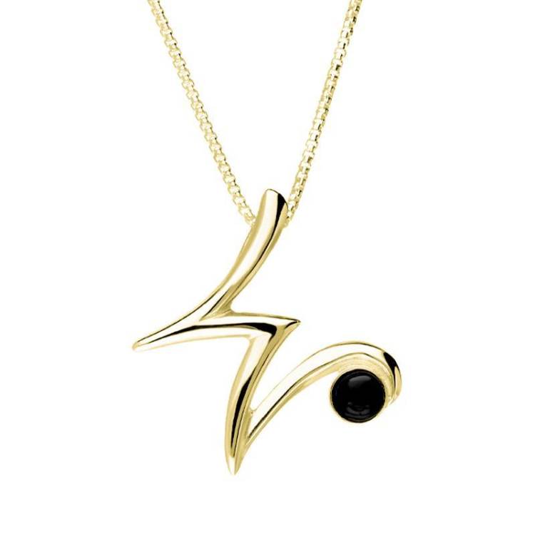 9ct Yellow Gold Whitby Jet Love Letters Initial W Necklace - Yellow Gold