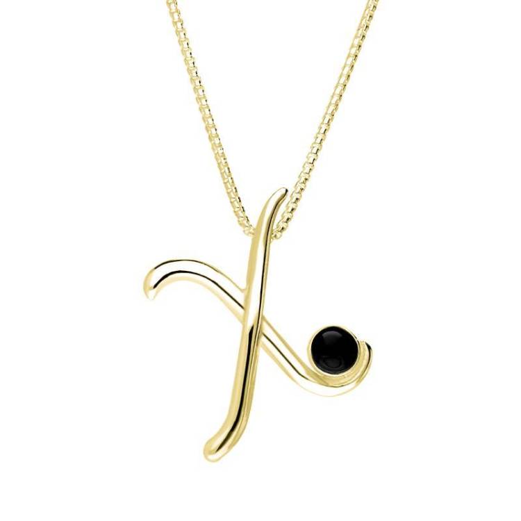 9ct Yellow Gold Whitby Jet Love Letters Initial X Necklace - Yellow Gold