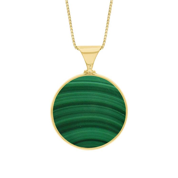 9ct Yellow Gold Whitby Jet Malachite King's Coronation Hallmark Double Sided Round Necklace