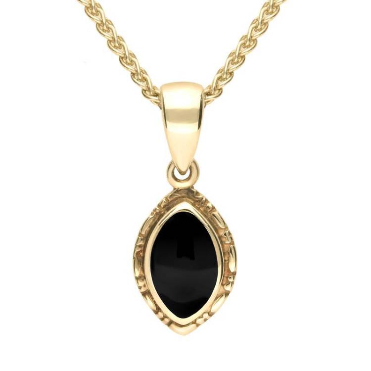 9ct Yellow Gold Whitby Jet Marquise Bead Edge Necklace - Yellow Gold