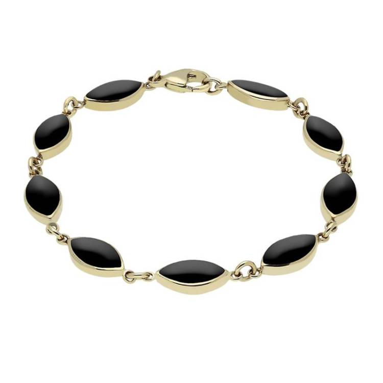 9ct Yellow Gold Whitby Jet Marquise Bracelet - Yellow Gold