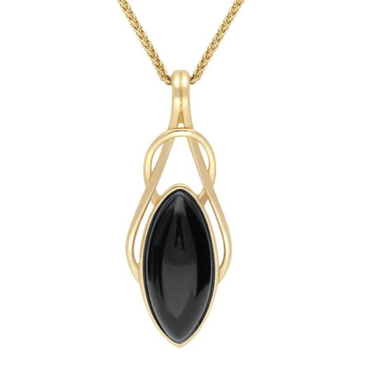 9ct Yellow Gold Whitby Jet Marquise Celtic Twist Necklace - Option1 Value Yellow Gold