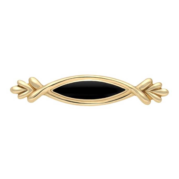 9ct Yellow Gold Whitby Jet Marquise Fleur Brooch - Yellow Gold