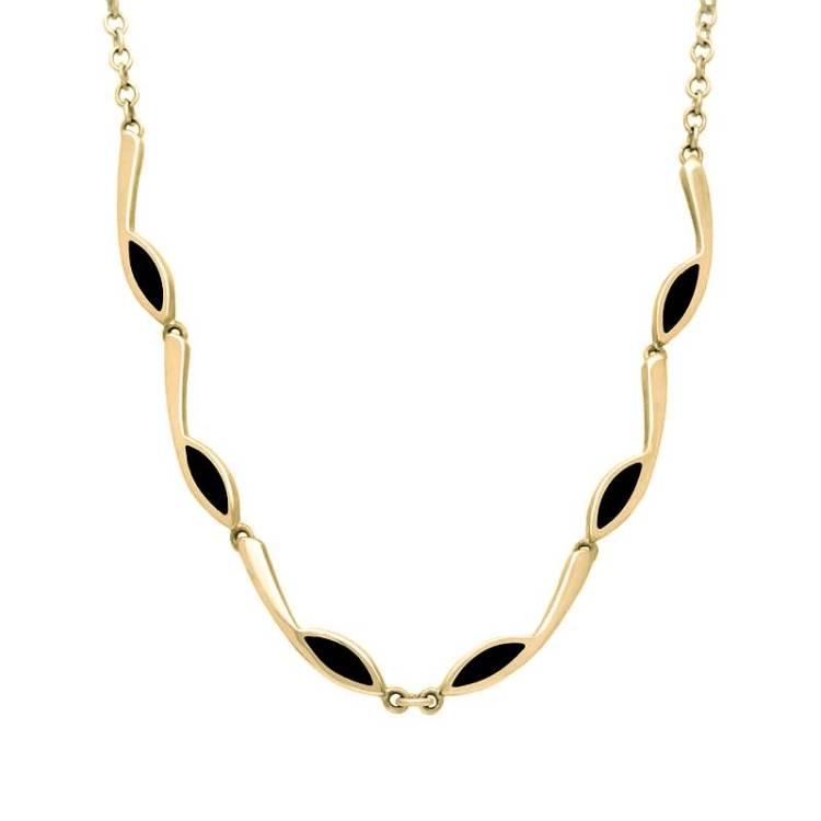 9ct Yellow Gold Whitby Jet Marquise Link Toscana Necklace - Yellow Gold