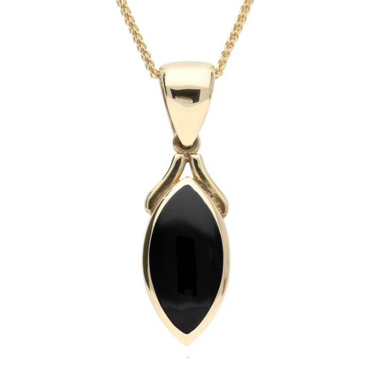 9ct Yellow Gold Whitby Jet Marquise Necklace - Yellow Gold