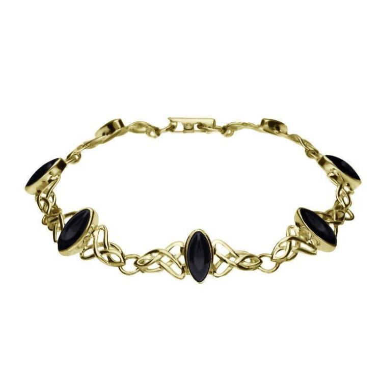 9ct Yellow Gold Whitby Jet Marquise Shaped Celtic Bracelet - Yellow Gold
