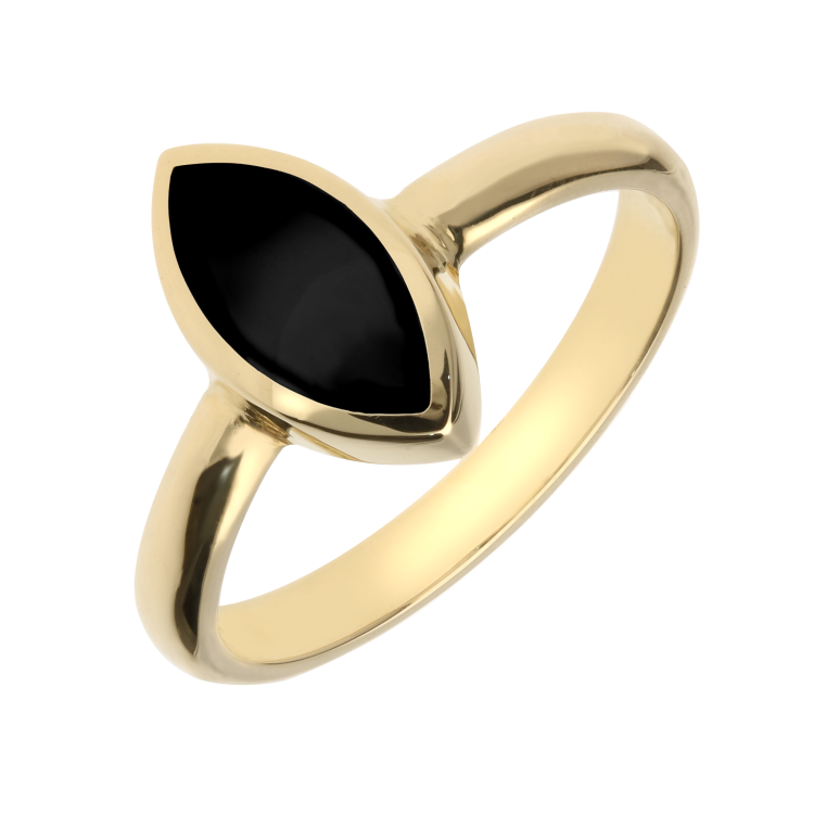 9ct Yellow Gold Whitby Jet Marquise Ring - Yellow Gold