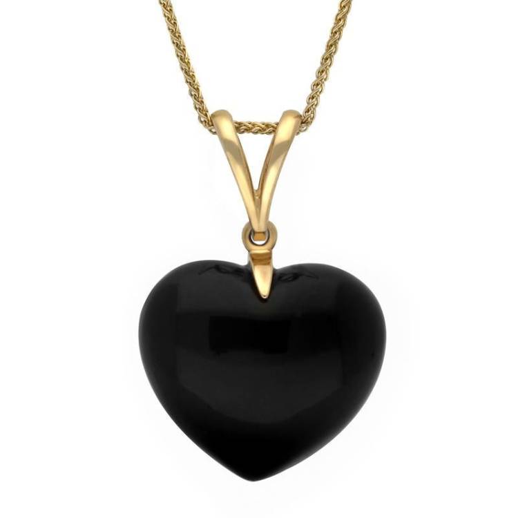 9ct Yellow Gold Whitby Jet Medium Heart Split Bail Necklace - Option1 Value Yellow Gold
