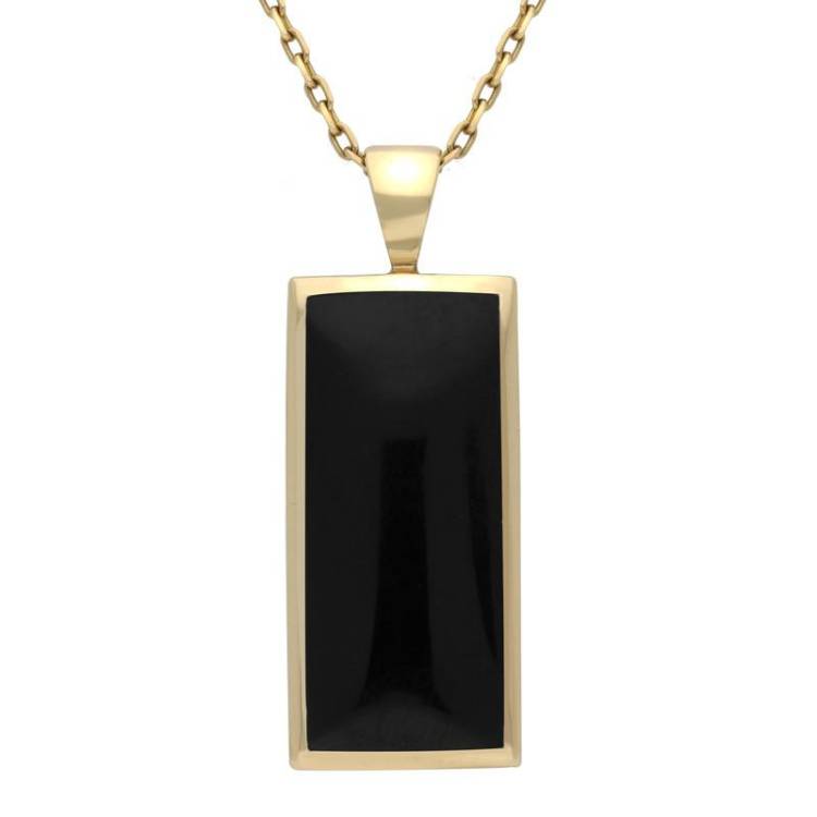 9ct Yellow Gold Whitby Jet Medium Oblong Necklace - Yellow Gold