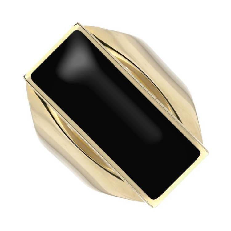 9ct Yellow Gold Whitby Jet Medium Oblong Ring - Yellow Gold
