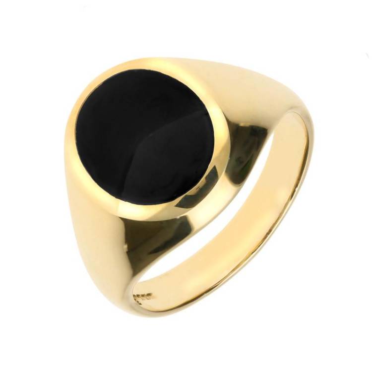9ct Yellow Gold Whitby Jet Medium Oval Signet Ring - Yellow Gold