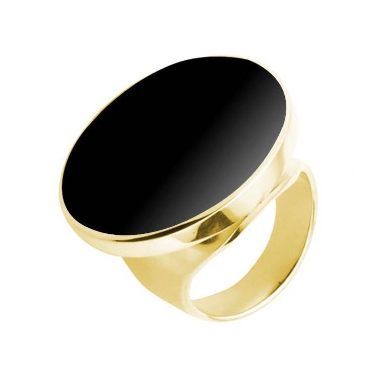 9ct Yellow Gold Whitby Jet Medium Round Stone Ring - C W Sellors Medium Round Ring R610 Yellow Gold