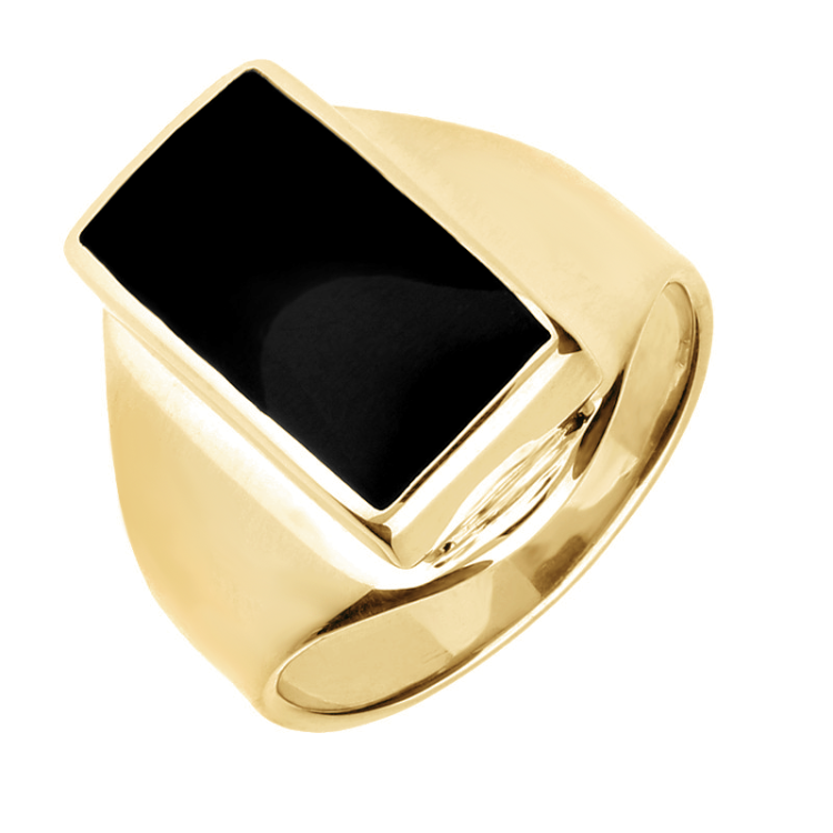 9ct Yellow Gold Whitby Jet Small Oblong Ring - Option1 Value Yellow Gold