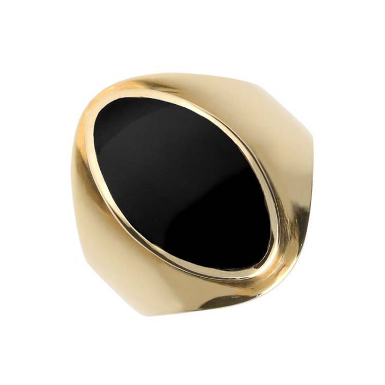9ct Yellow Gold Whitby Jet Oval Ring - Yellow Gold