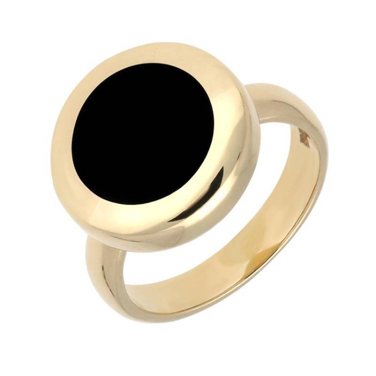 9ct Yellow Gold Whitby Jet Modern Framed Round Ring - Yellow Gold