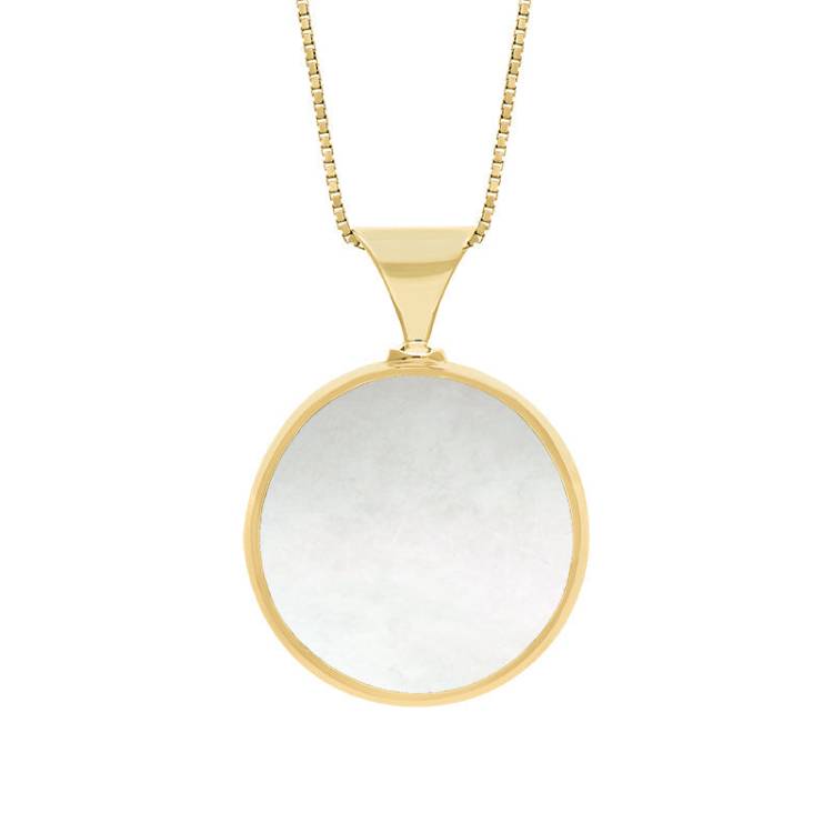 9ct Yellow Gold Whitby Jet Mother of Pearl King's Coronation Hallmark Double Sided Round Necklace