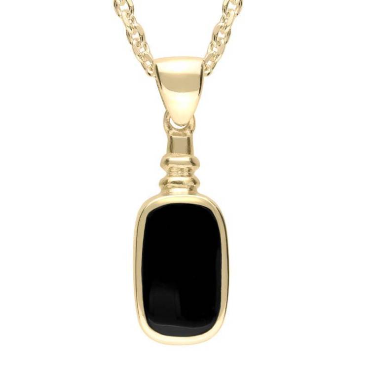 9ct Yellow Gold Whitby Jet Oblong Bottle Top Necklace - Yellow Gold