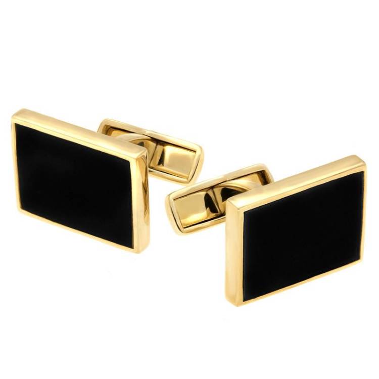 9ct Yellow Gold Whitby Jet Oblong Cufflinks