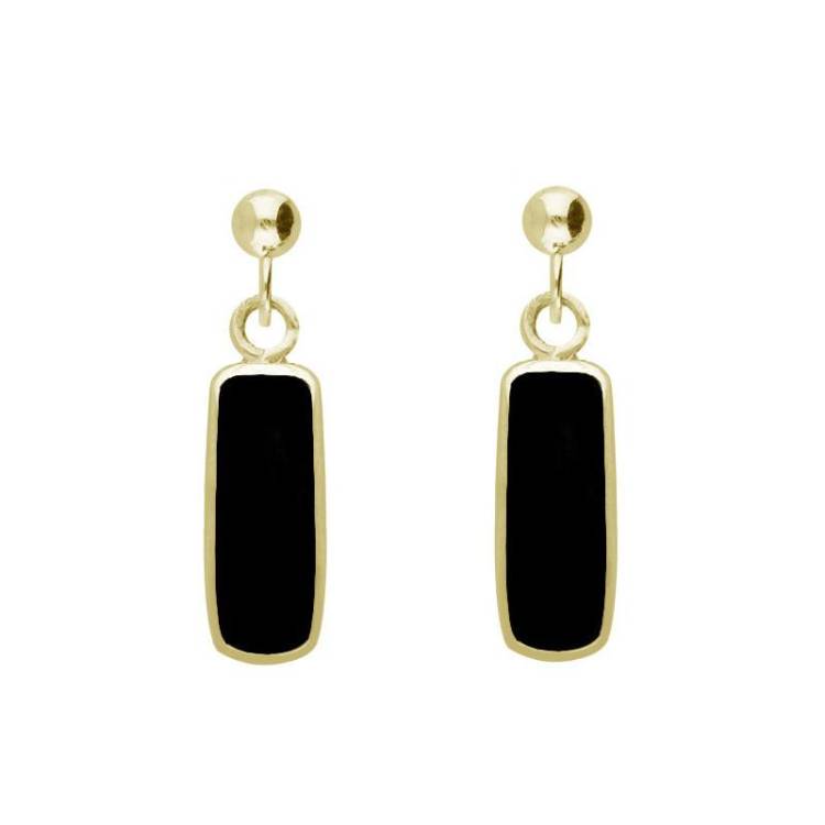 9ct Yellow Gold Whitby Jet Oblong Drop Earrings - Yellow Gold
