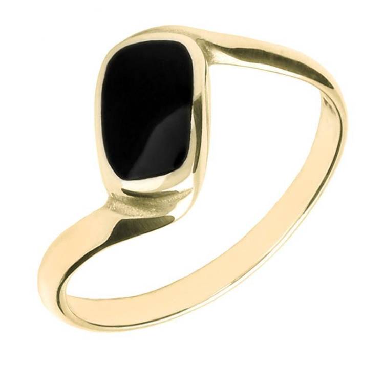 9ct Yellow Gold Whitby Jet Oblong Twist Ring - Yellow Gold