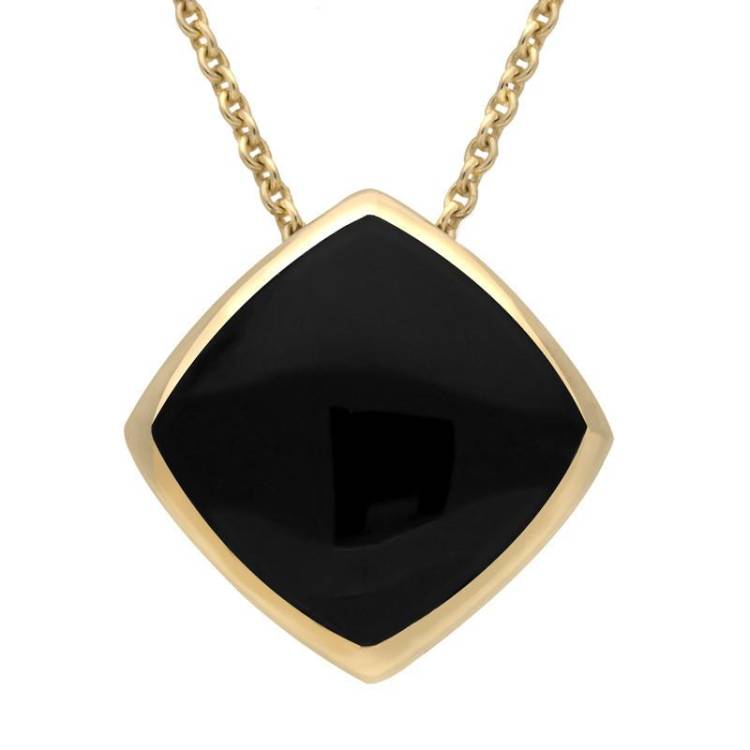9ct Yellow Gold Whitby Jet Cushion Necklace - Yellow Gold