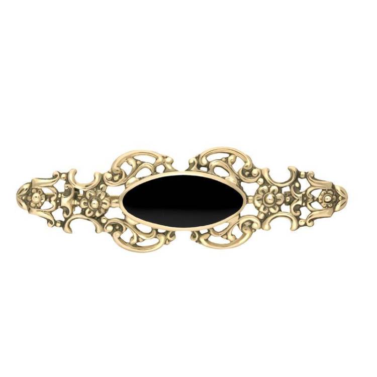 9ct Yellow Gold Whitby Jet Oval Fancy Brooch - Yellow Gold