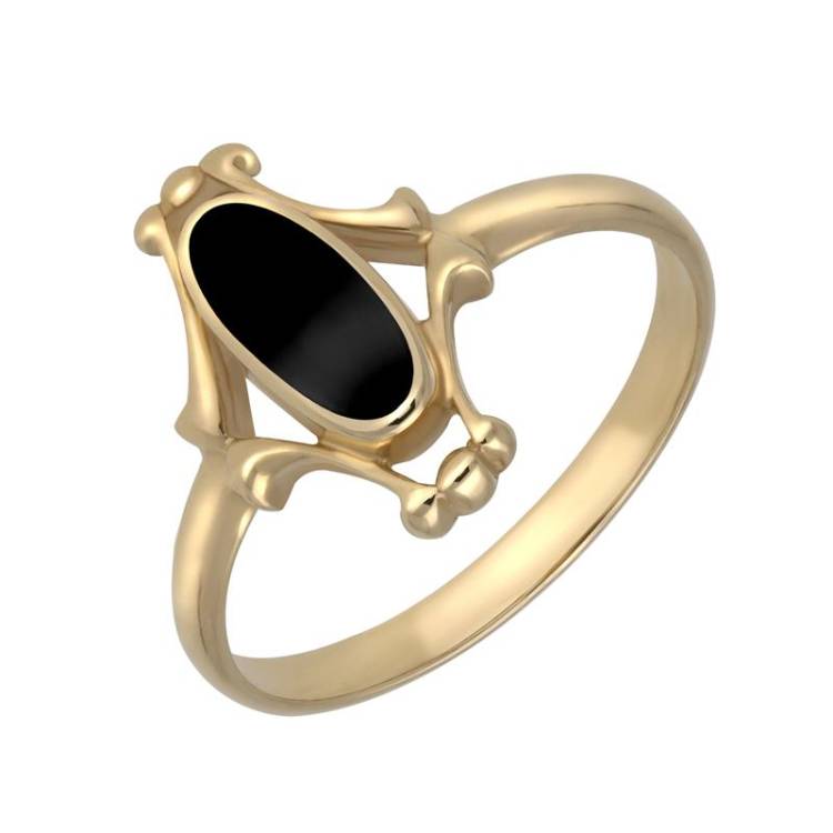 9ct Yellow Gold Whitby Jet Oval Fancy Ring - Yellow Gold