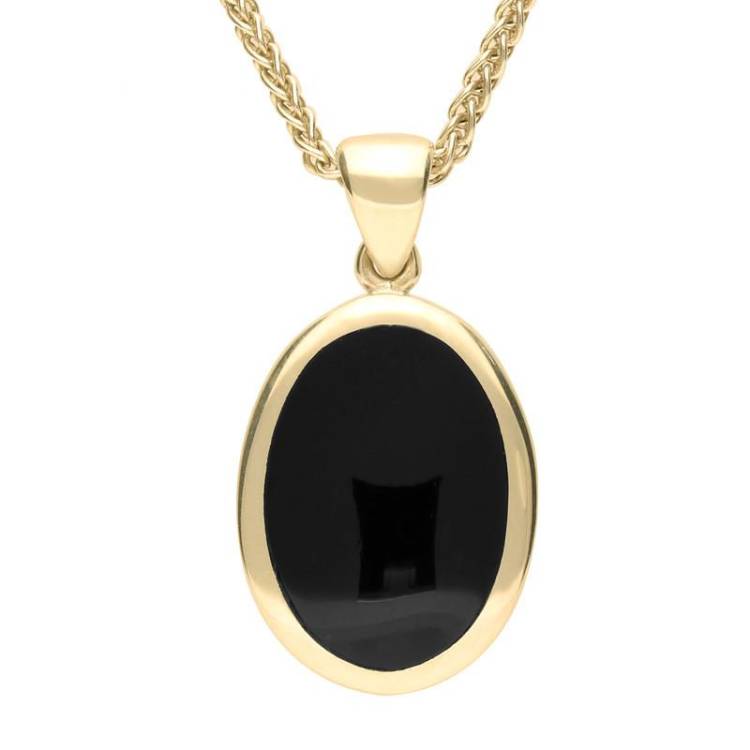 9ct Yellow Gold Whitby Jet Oval Frame Necklace - Yellow Gold