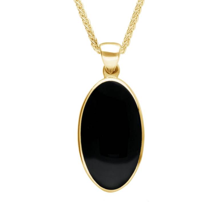 9ct Yellow Gold Whitby Jet Oval Open Back Long Necklace - Yellow Gold