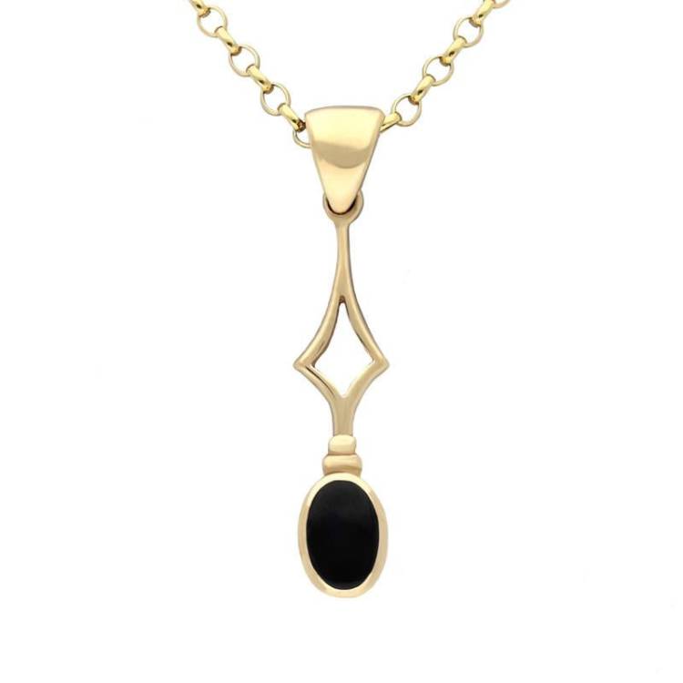 9ct Yellow Gold Whitby Jet Oval Drop Necklace - Yellow Gold