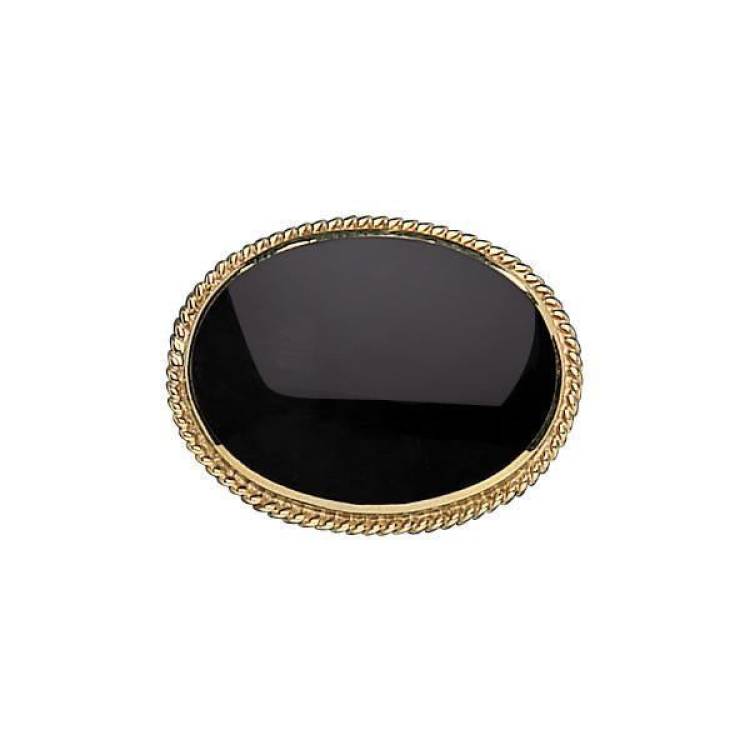 9ct Yellow Gold Whitby Jet Oval Rope Edge Brooch - Yellow Gold