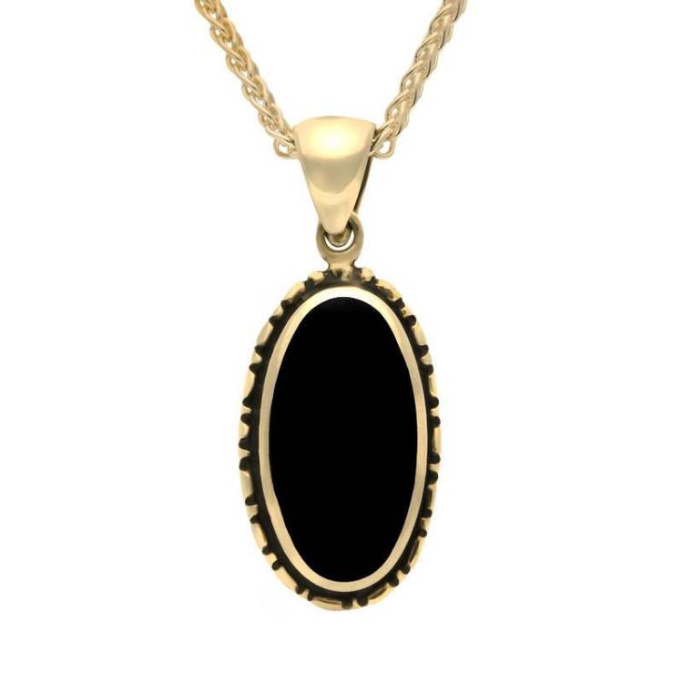 9ct Yellow Gold Whitby Jet Oval Rope Edge Necklace - Yellow Gold
