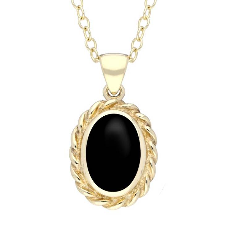 9ct Yellow Gold Whitby Jet Oval Rope Frame Necklace - Option1 Value Yellow Gold