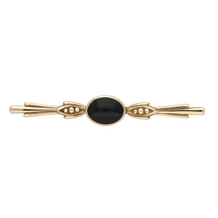 9ct Yellow Gold Whitby Jet Oval Bar Brooch - Yellow Gold