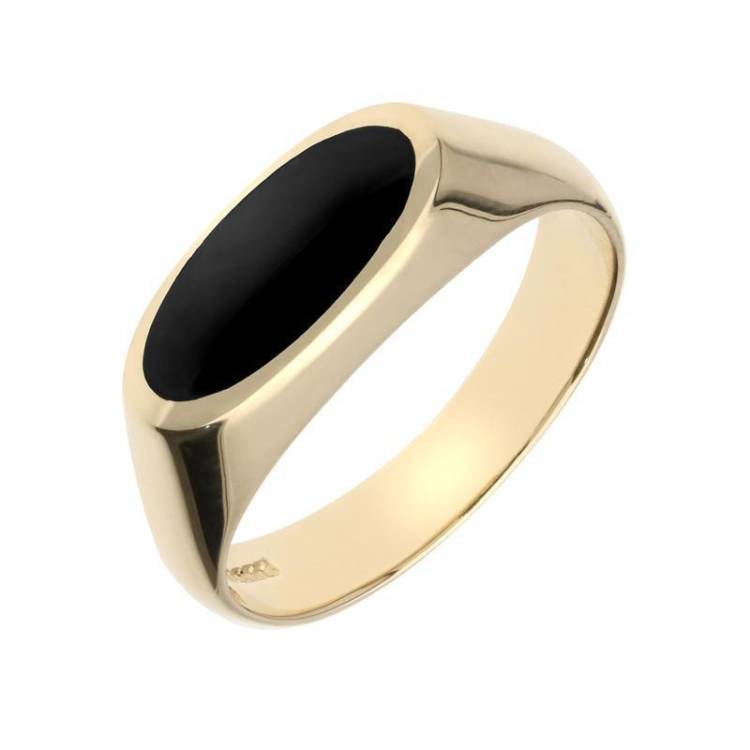 9ct Yellow Gold Whitby Jet Oval Signet Ring - Yellow Gold