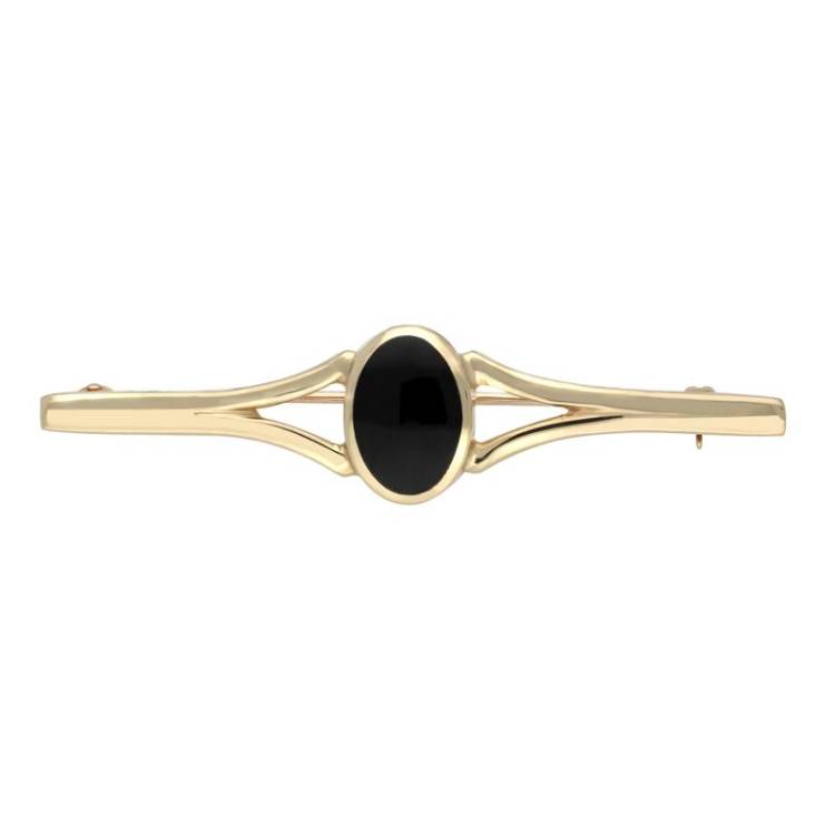 9ct Yellow Gold Whitby Jet Oval Split Bar Brooch - Yellow Gold