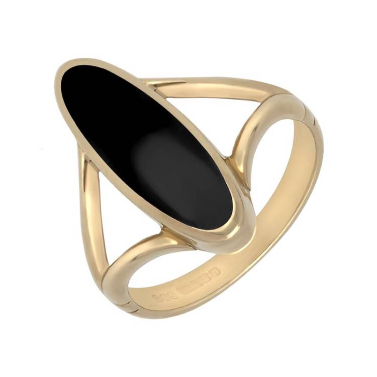 9ct Yellow Gold Whitby Jet Oval Shaped Ring - Yellow Gold