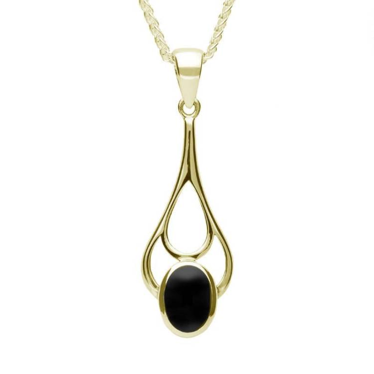 9ct Yellow Gold Whitby Jet Oval Spoon Necklace - Yellow Gold