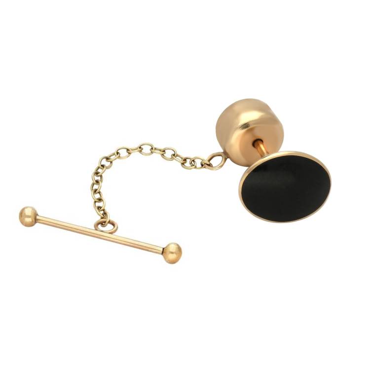 9ct Yellow Gold Whitby Jet Oval Tie Pin - Gold
